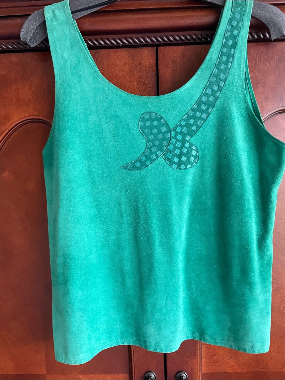 Green Suede Tank Top with Subtle Pattern